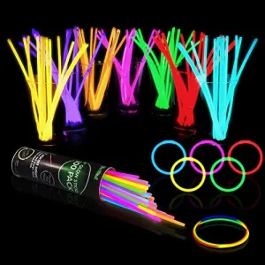 100 Glow Sticks in The Dark Fun Party Pack with 8" Glowsticks and Connectors for Bracelets and Necklaces for Kids and Adults