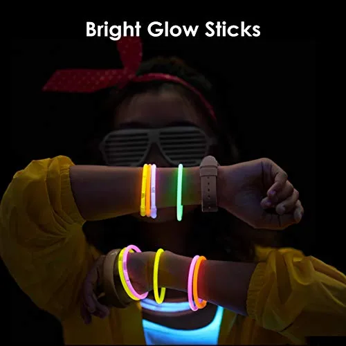 100 Glow Sticks in The Dark Fun Party Pack with 8" Glowsticks and Connectors for Bracelets and Necklaces for Kids and Adults