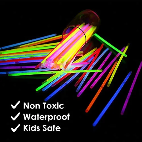 100 Glow Sticks in The Dark Fun Party Pack with 8" Glowsticks and Connectors for Bracelets and Necklaces for Kids and Adults