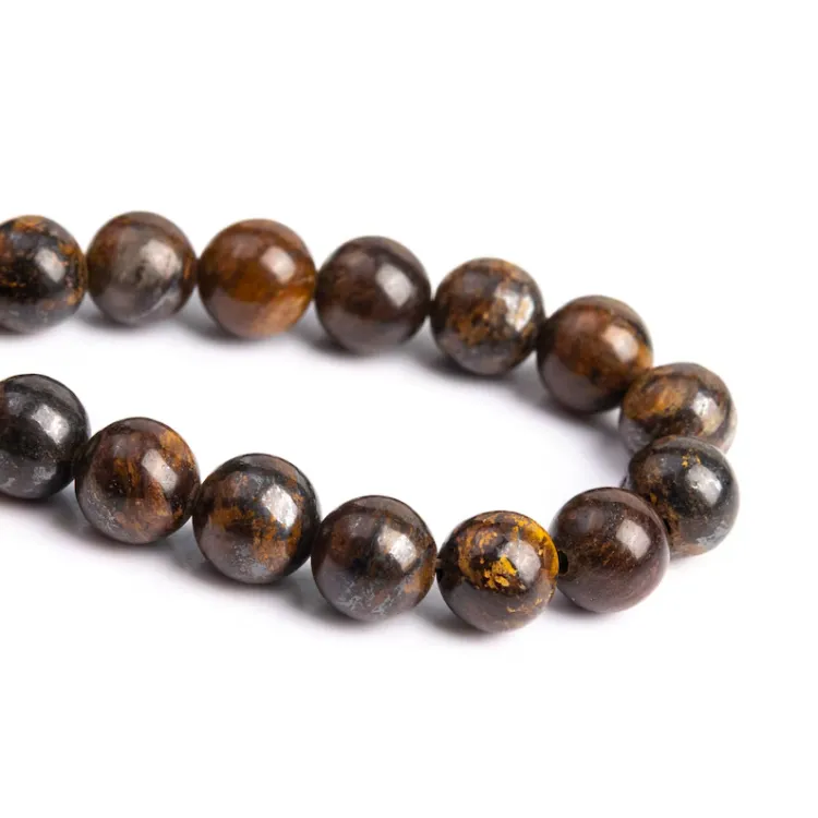 12mm Bronzite Beaded Bracelet with Black IP Plated Pavé Helmet Spacer