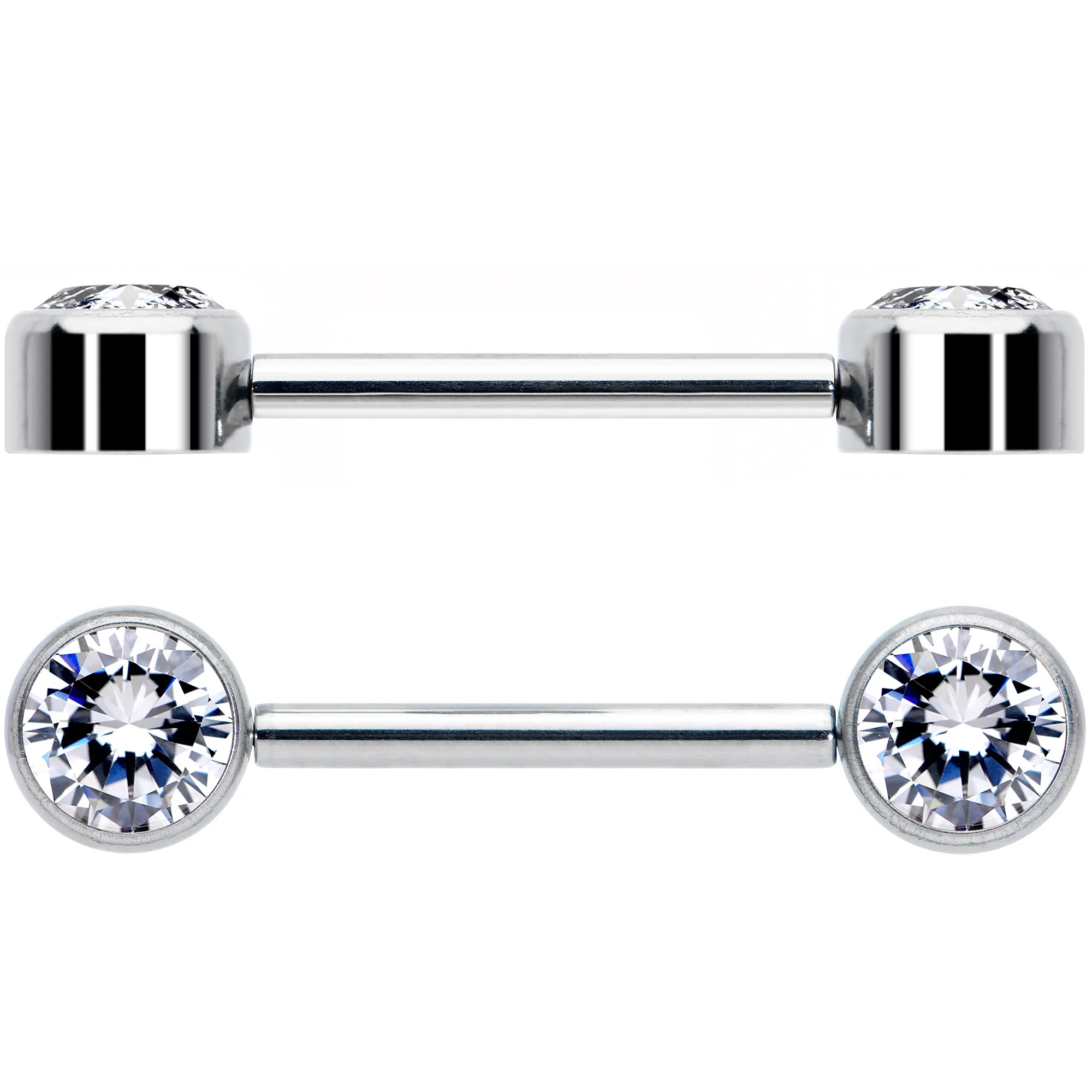 14 Gauge 9/16 Clear CZ Gem G23 Titanium Threadless Nipple Ring Set