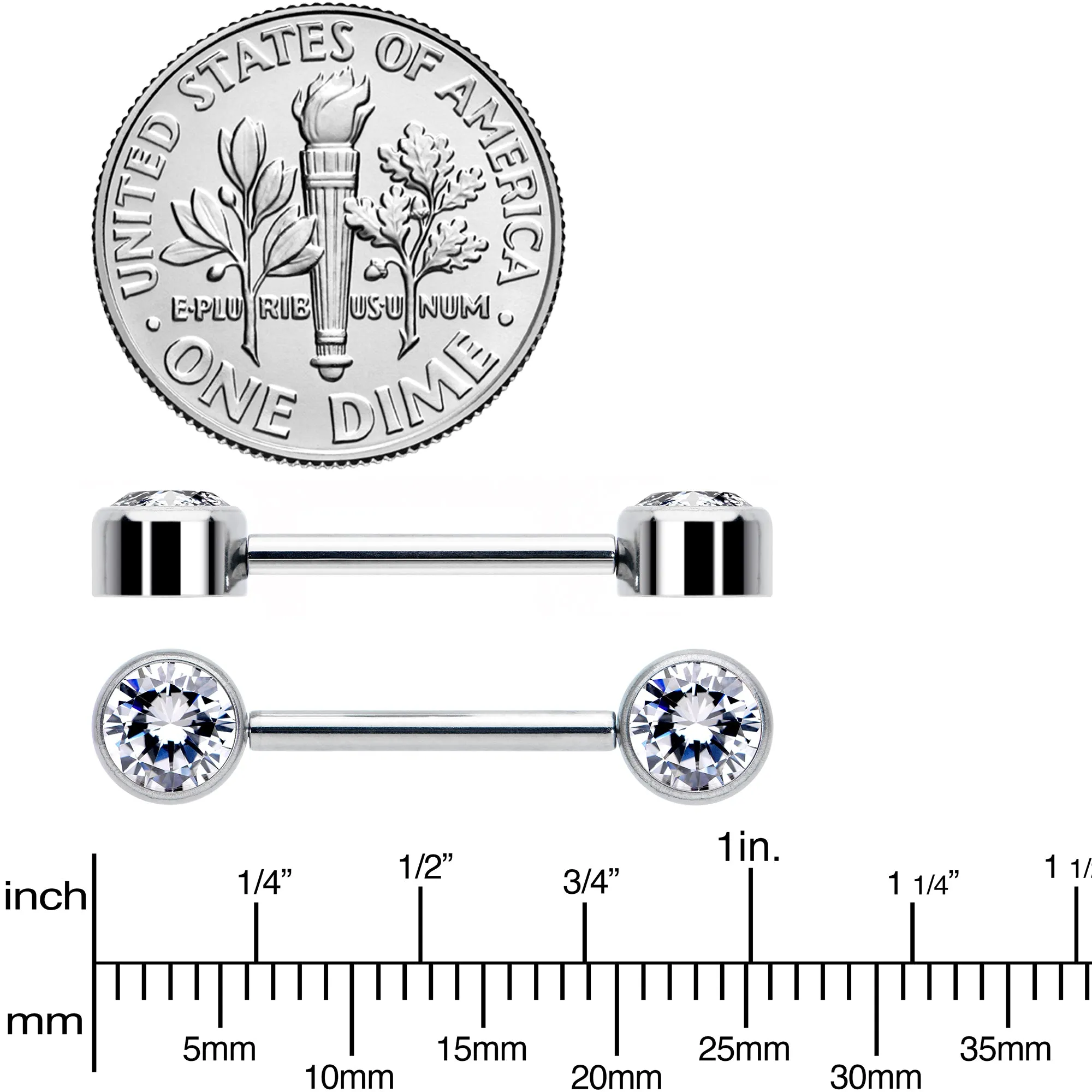14 Gauge 9/16 Clear CZ Gem G23 Titanium Threadless Nipple Ring Set