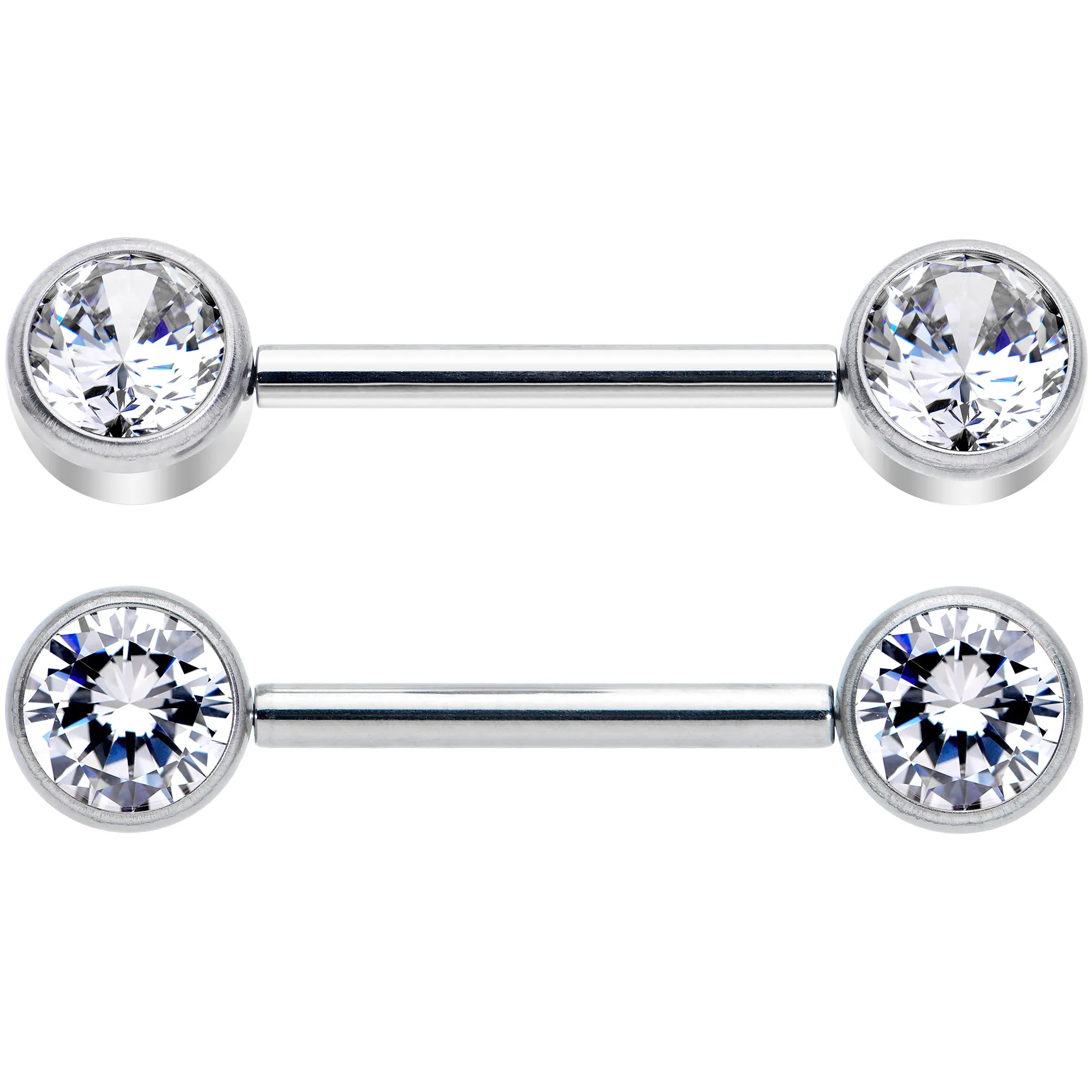 14 Gauge 9/16 Clear CZ Gem G23 Titanium Threadless Nipple Ring Set
