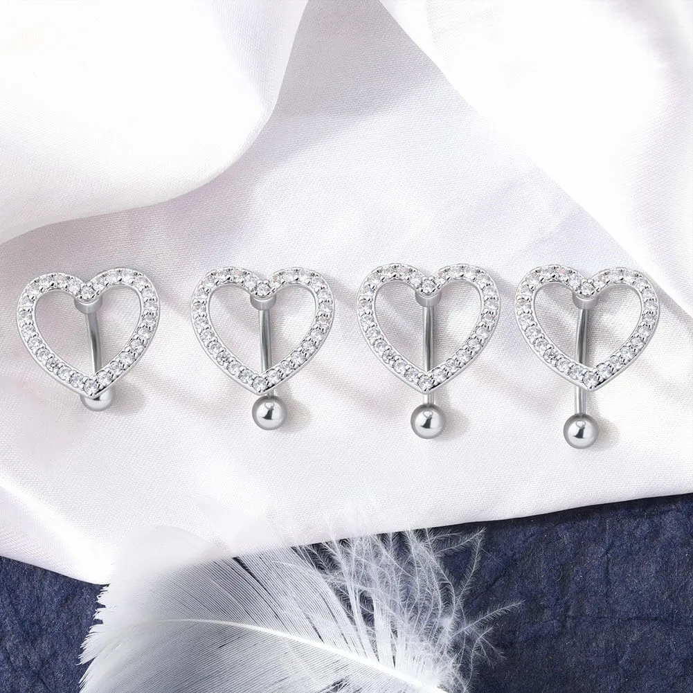 14G 10-16mm Reverse CZ Heart Sparkle Navel Ring