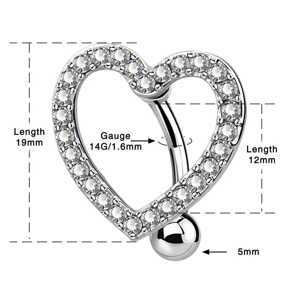 14G 10-16mm Reverse CZ Heart Sparkle Navel Ring