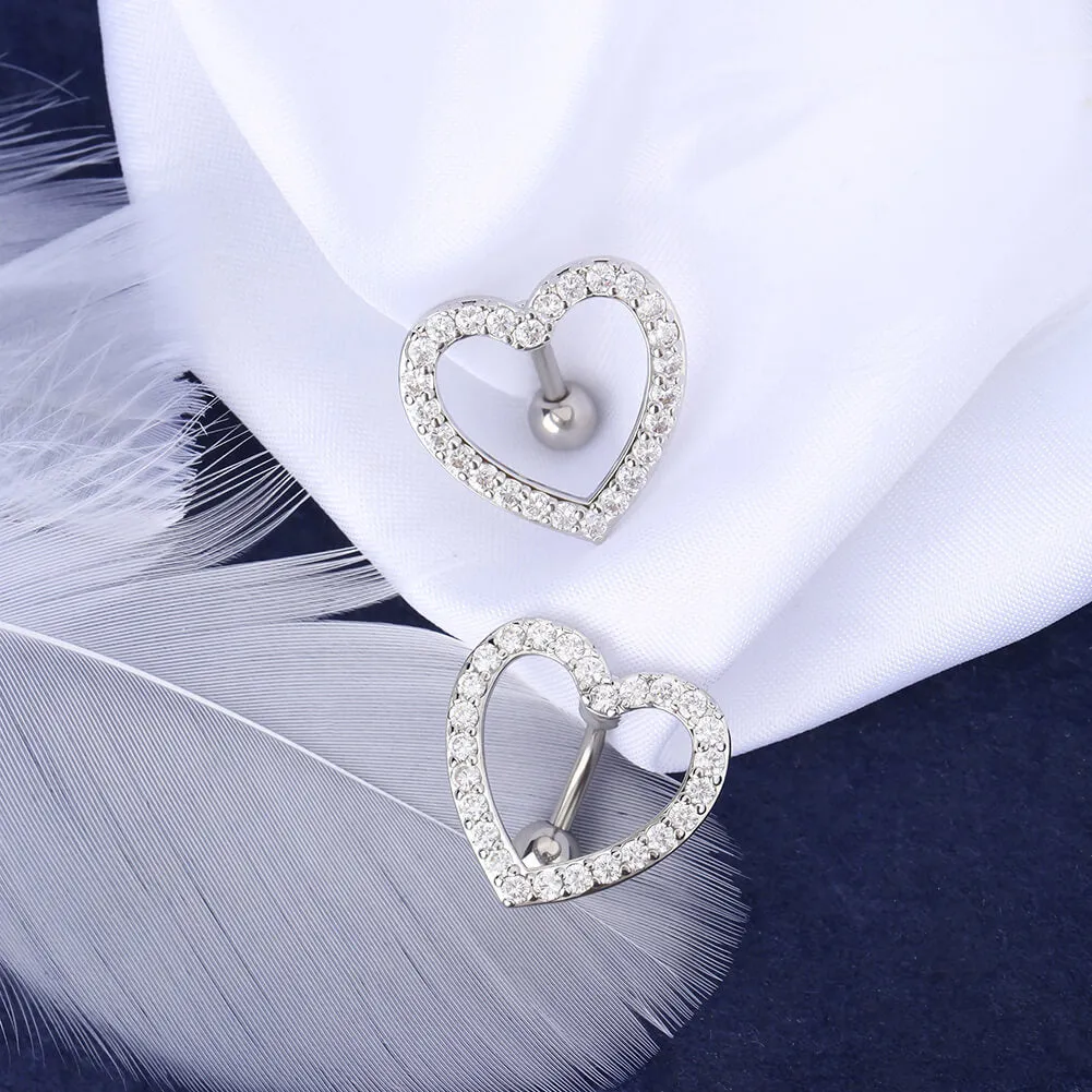 14G 10-16mm Reverse CZ Heart Sparkle Navel Ring