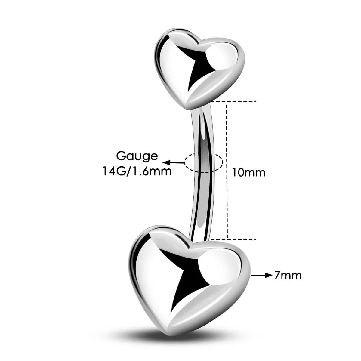 14G Titanium Internally Threaded Heart Belly Button Ring