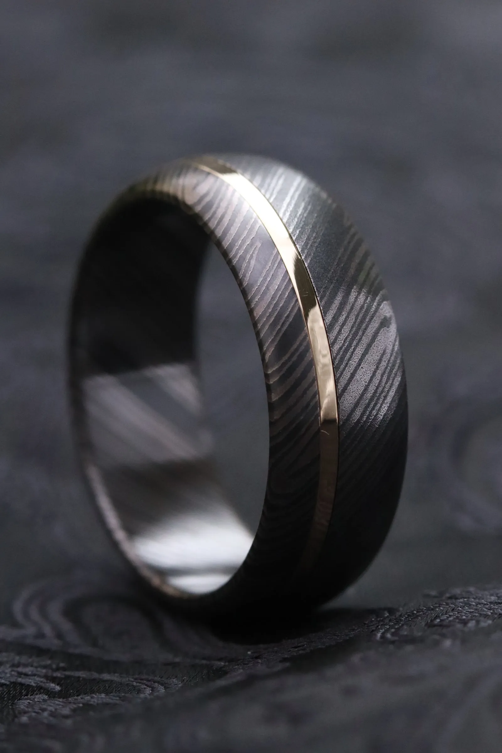 14k gold & black ZrTi, domed shape! 8mm , niobium / zirconium damascus wedding band, mens rings