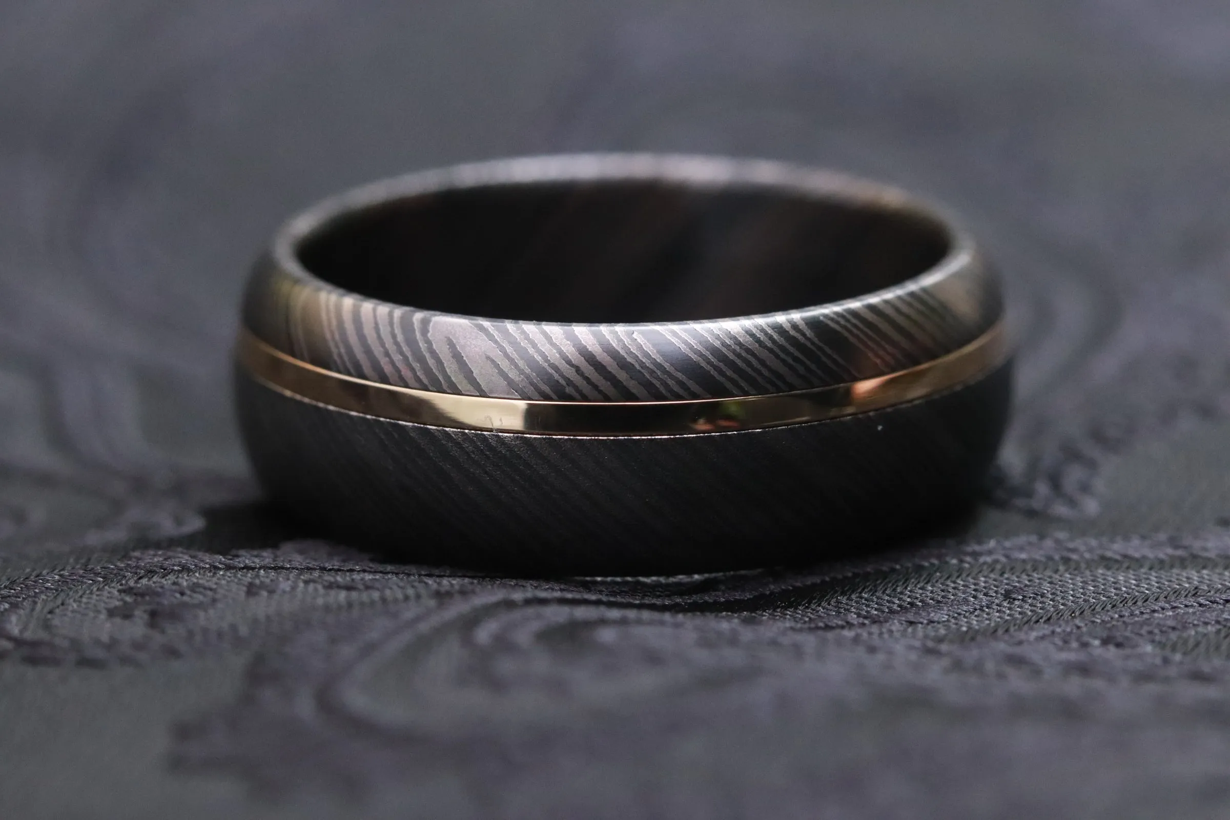14k gold & black ZrTi, domed shape! 8mm , niobium / zirconium damascus wedding band, mens rings