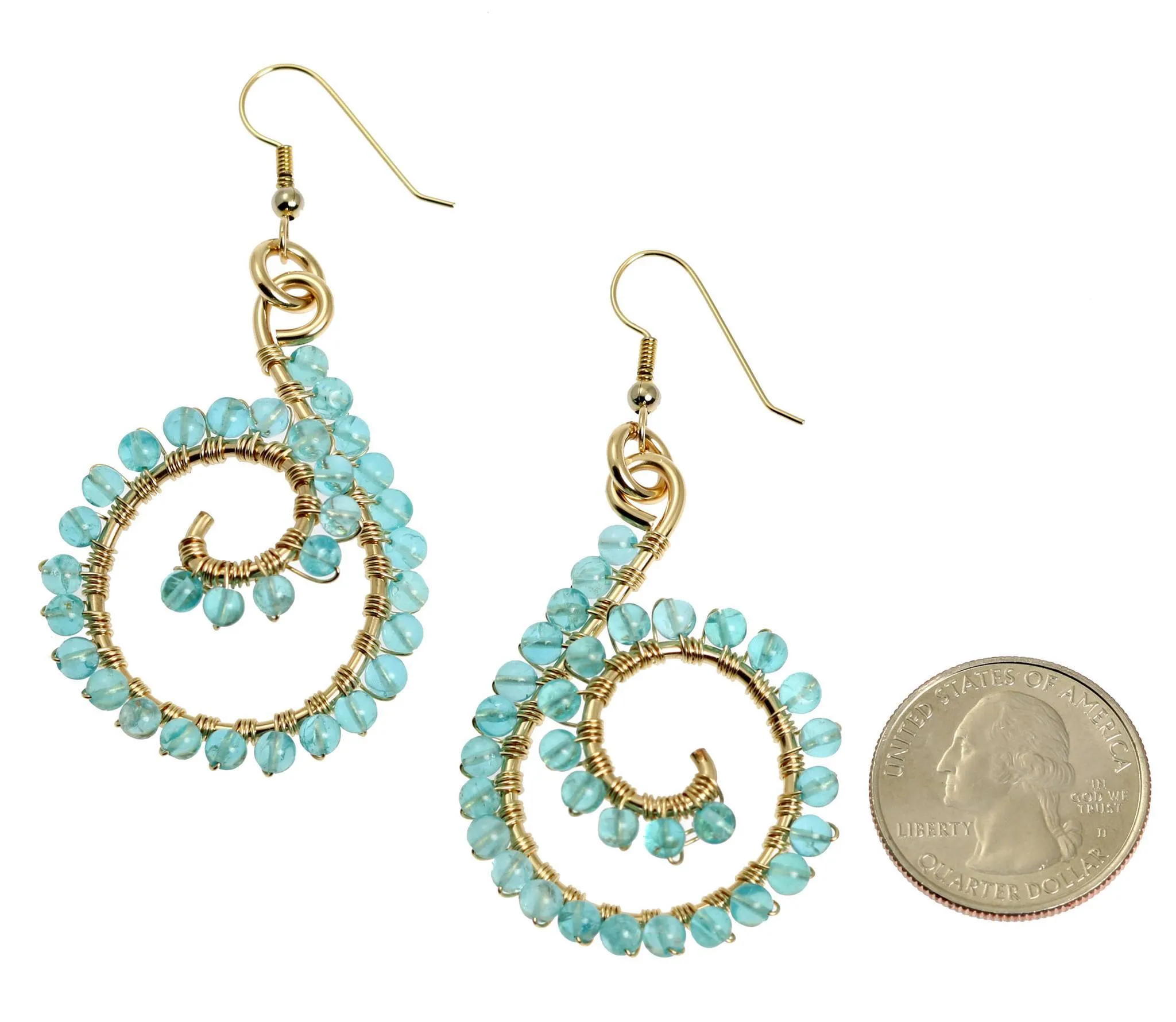 14k Gold-filled Scroll Wire Wrapped Drop Earrings with Apatite
