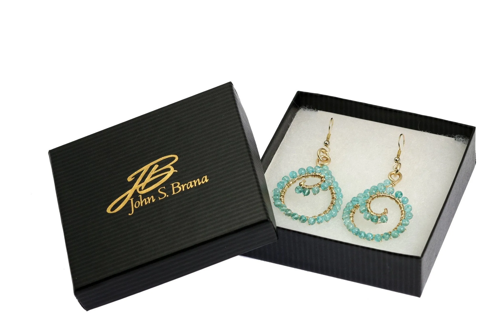 14k Gold-filled Scroll Wire Wrapped Drop Earrings with Apatite