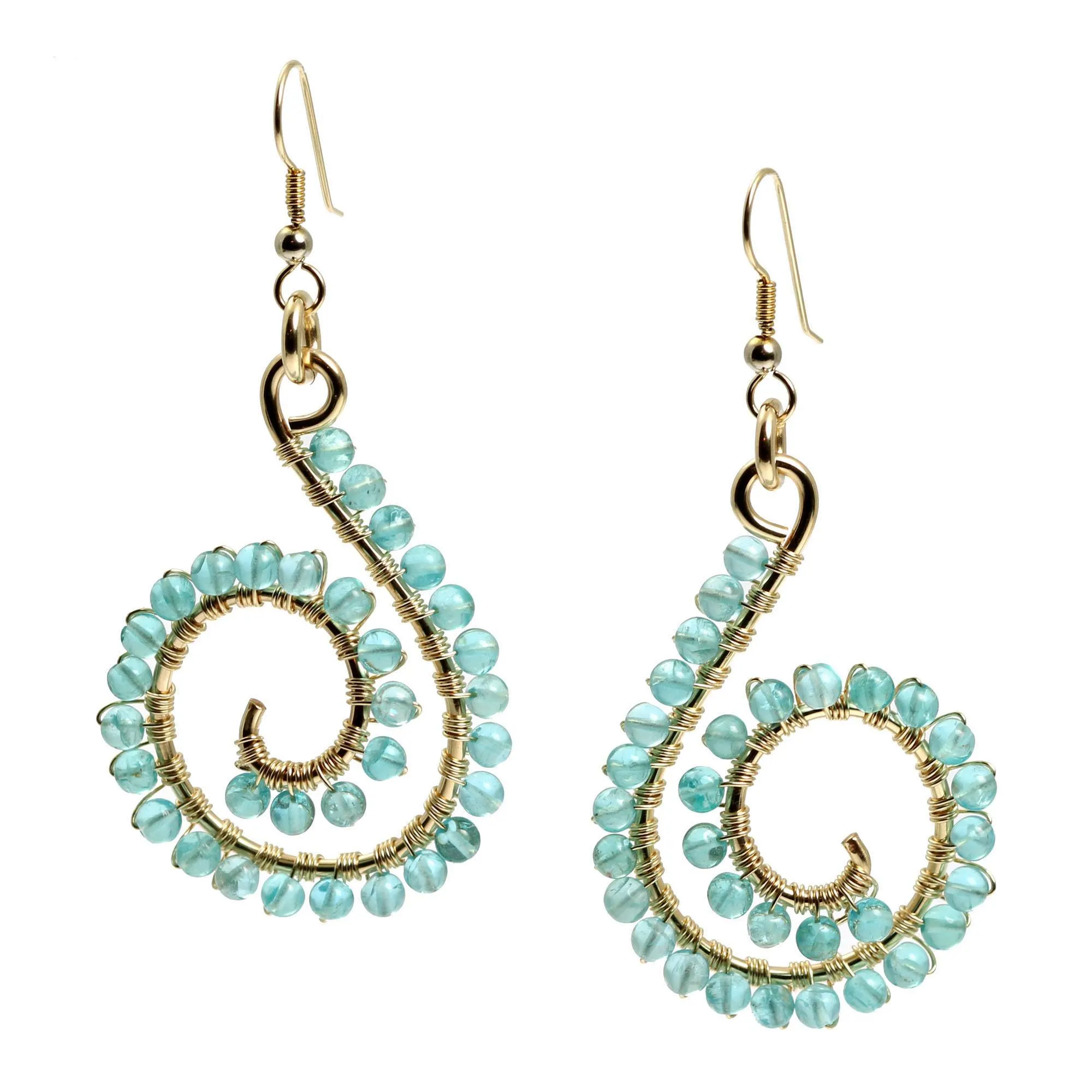 14k Gold-filled Scroll Wire Wrapped Drop Earrings with Apatite