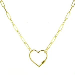 14K Gold Heart Carabiner Paperclip Necklace