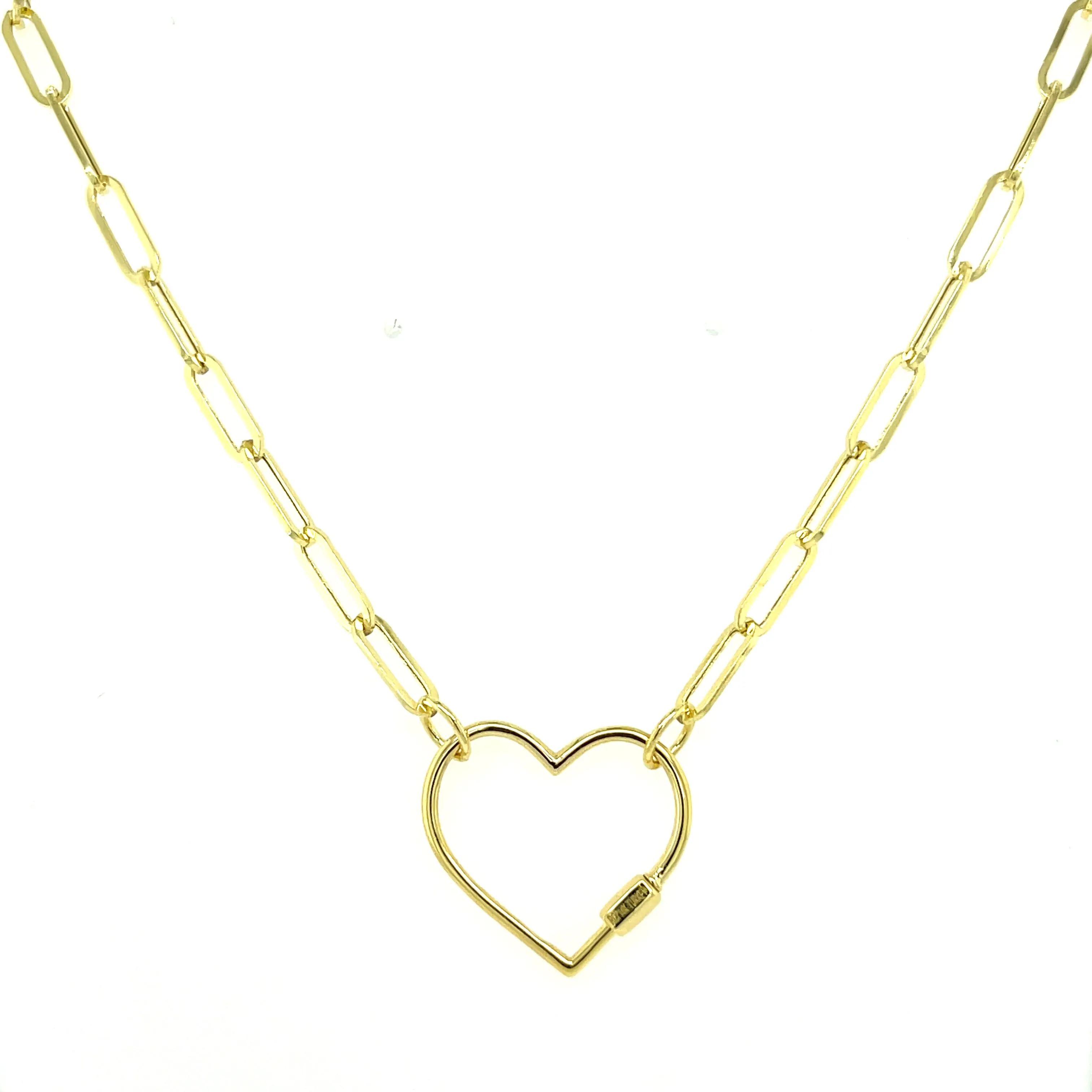 14K Gold Heart Carabiner Paperclip Necklace