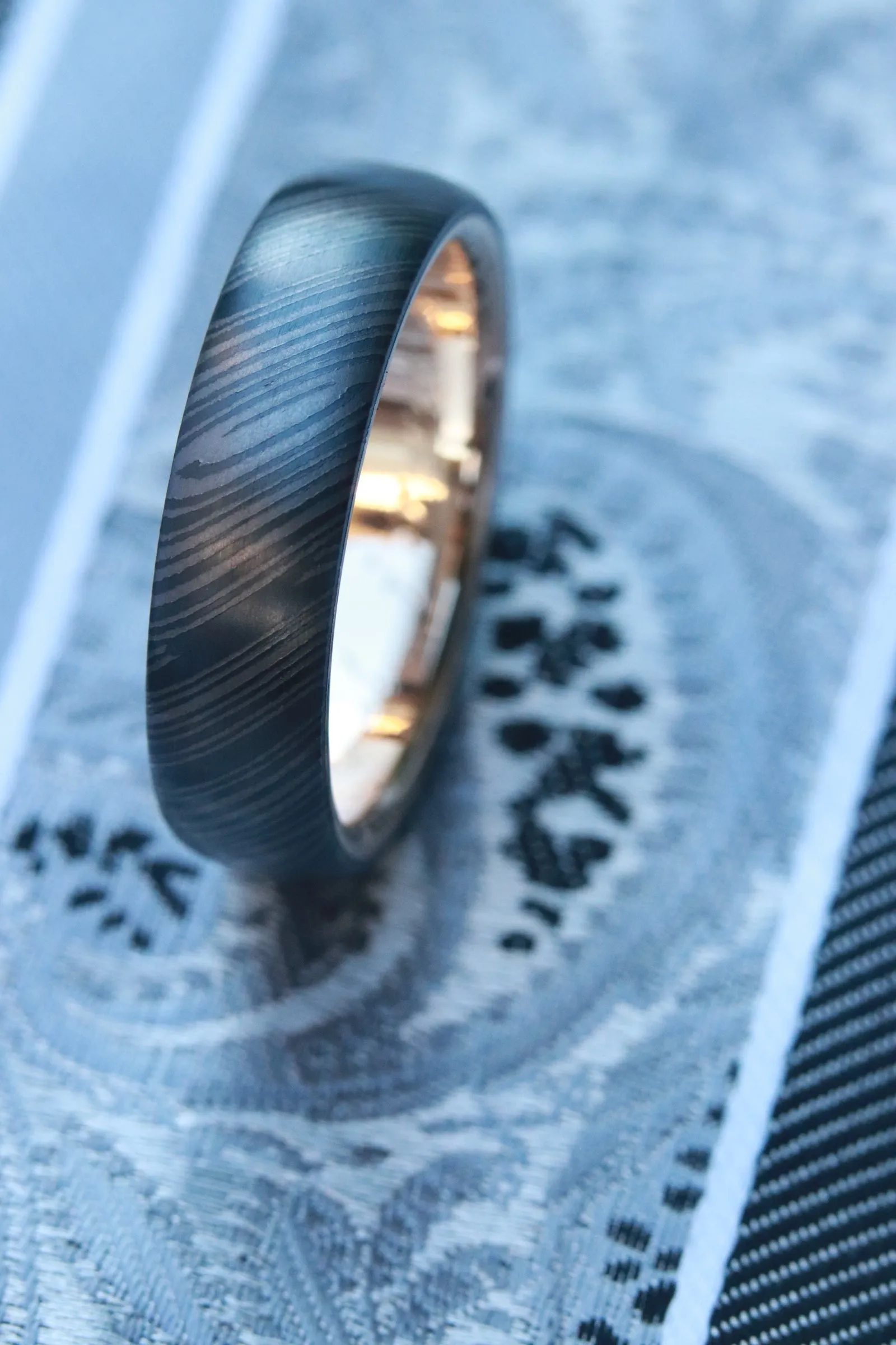 14k gold niobium zirconium damascus NbZr, domed shape!