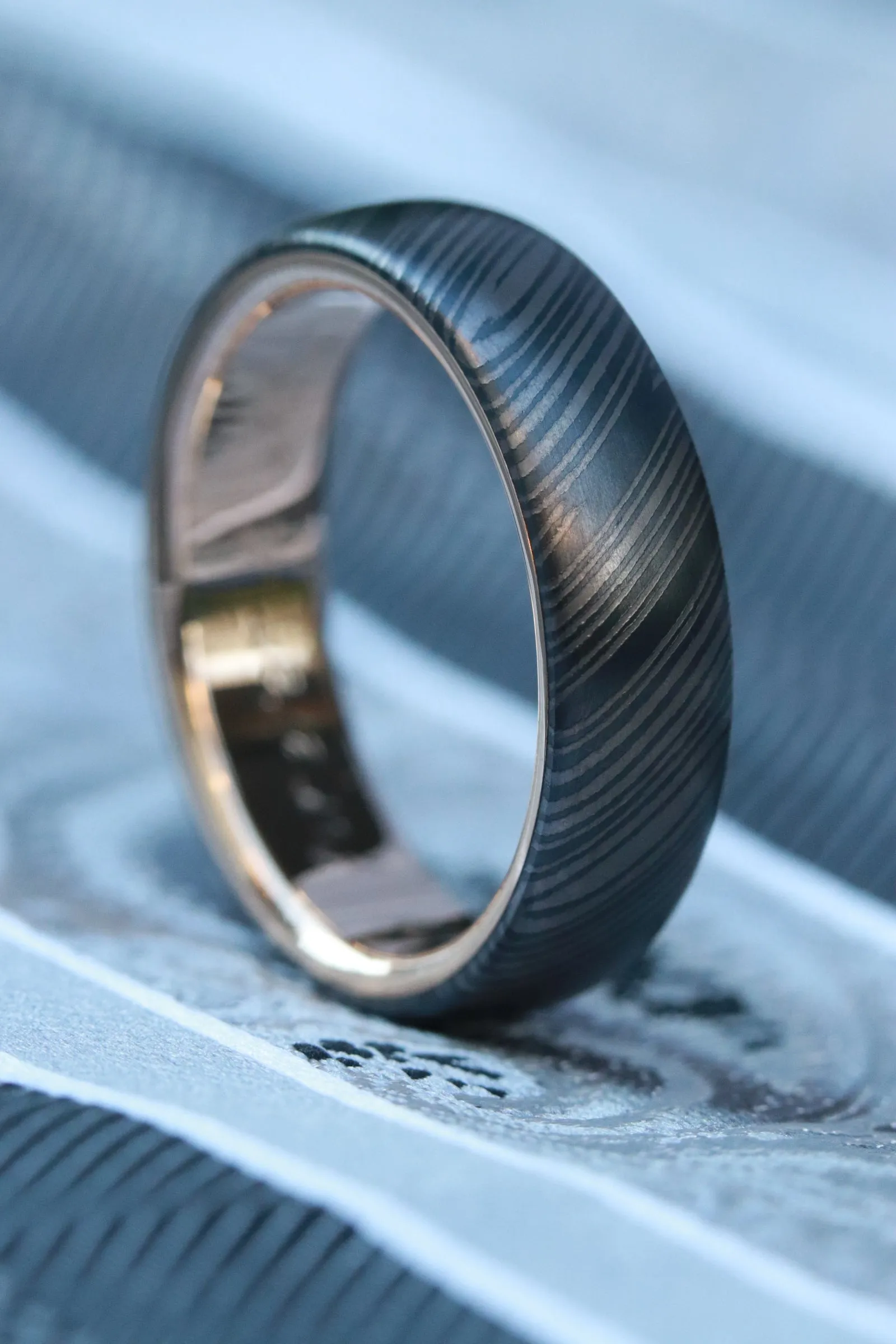 14k gold niobium zirconium damascus NbZr, domed shape!