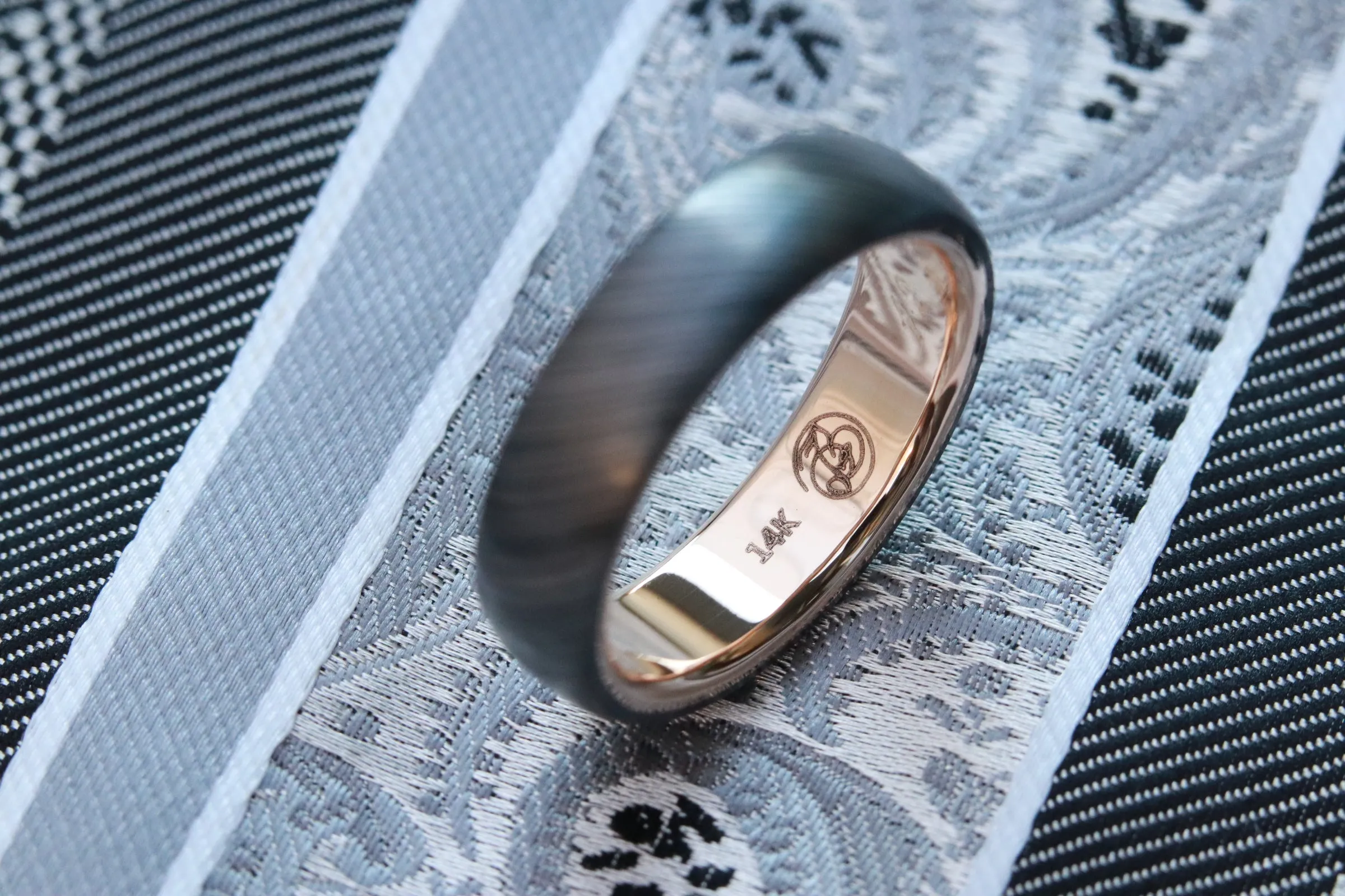 14k gold niobium zirconium damascus NbZr, domed shape!