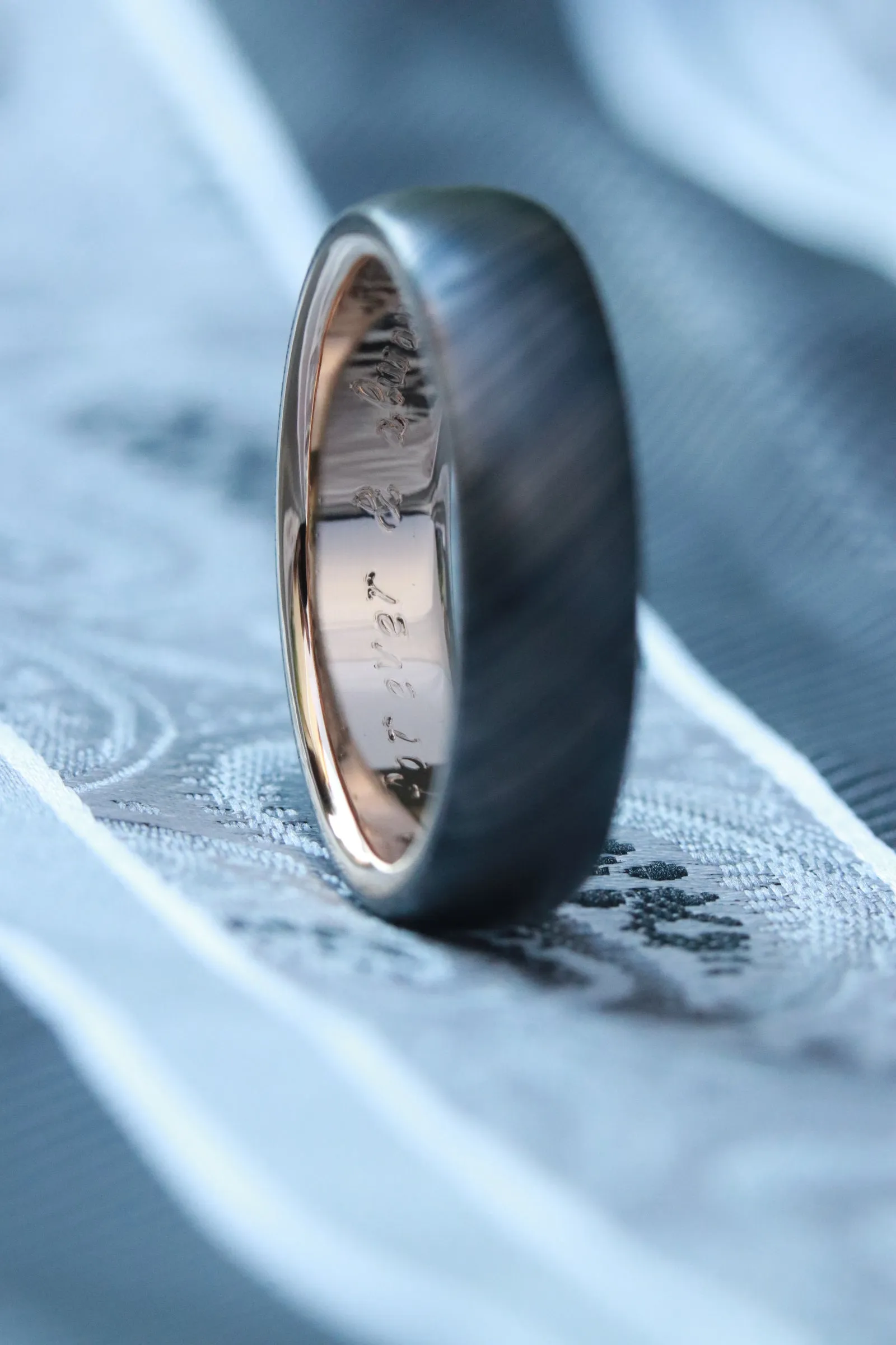 14k gold niobium zirconium damascus NbZr, domed shape!