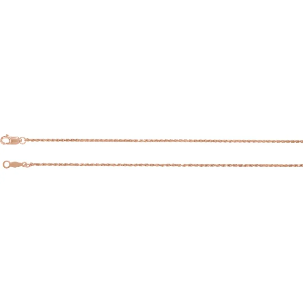 14k Rose Gold 1mm Diamond-Cut Rope 18" Chain