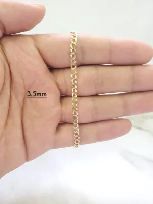 14K Solid Two Tone Yellow & White Gold Cuban Bracelet For Men/ Women - Gifts For Him/ her