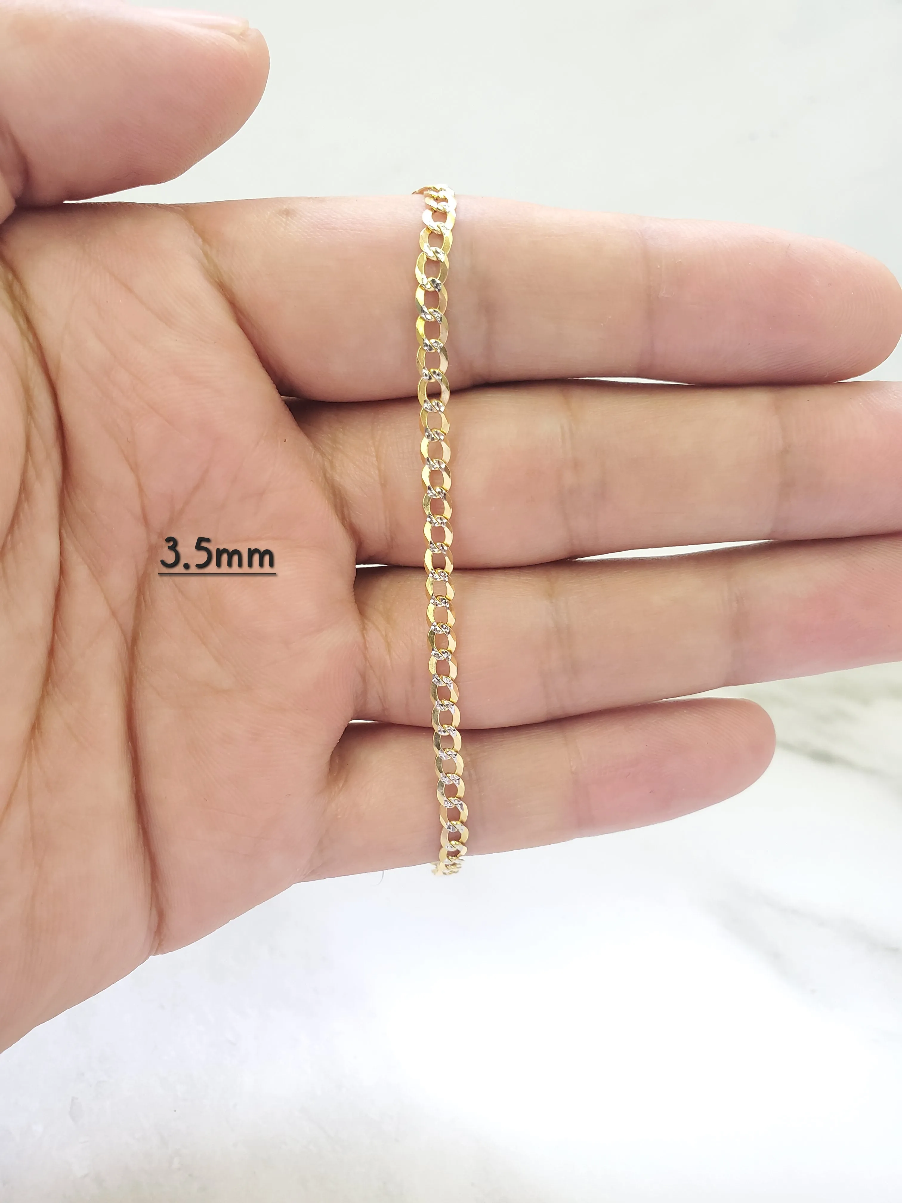 14K Solid Two Tone Yellow & White Gold Cuban Bracelet For Men/ Women - Gifts For Him/ her