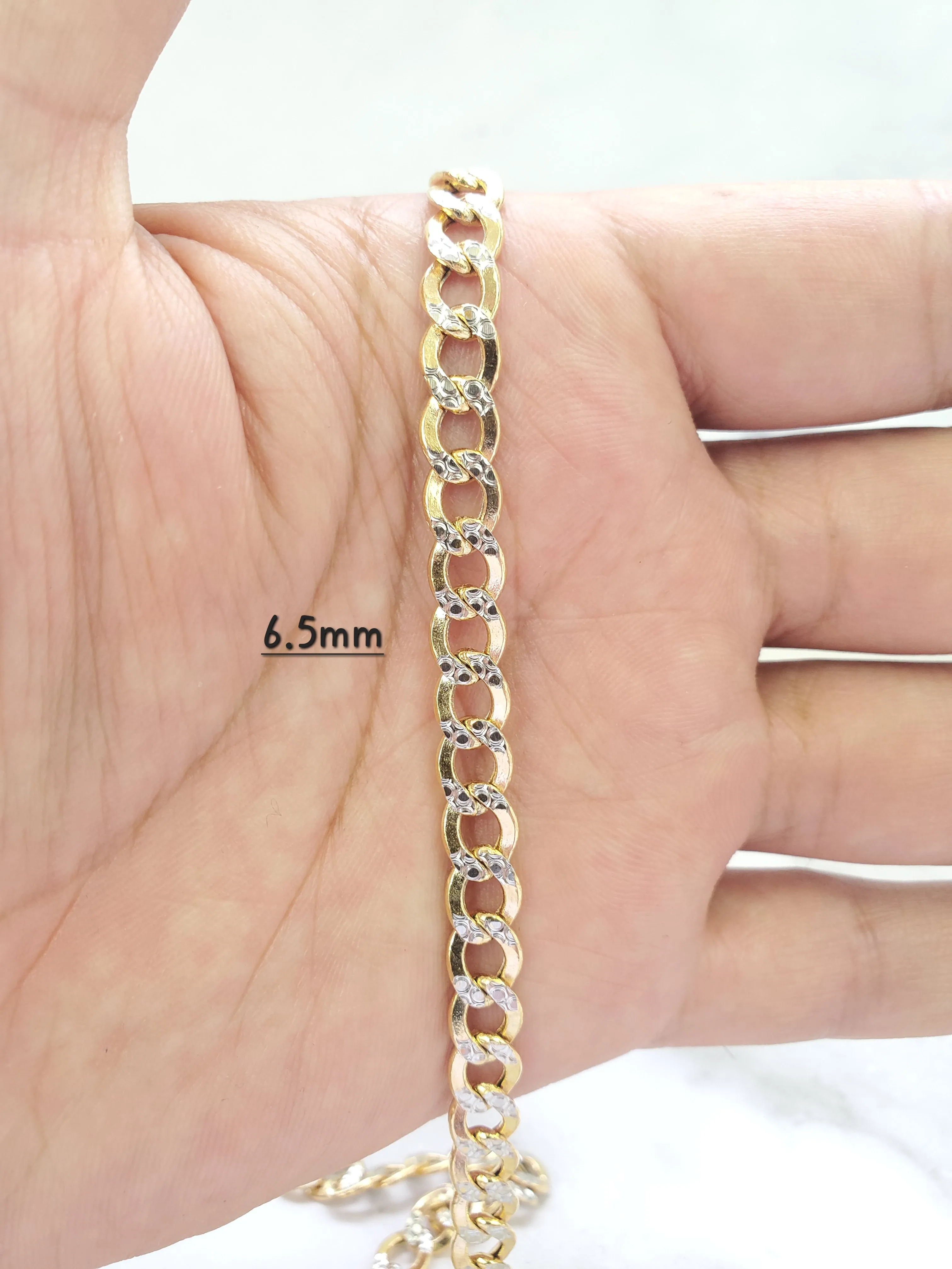 14K Solid Two Tone Yellow & White Gold Cuban Bracelet For Men/ Women - Gifts For Him/ her