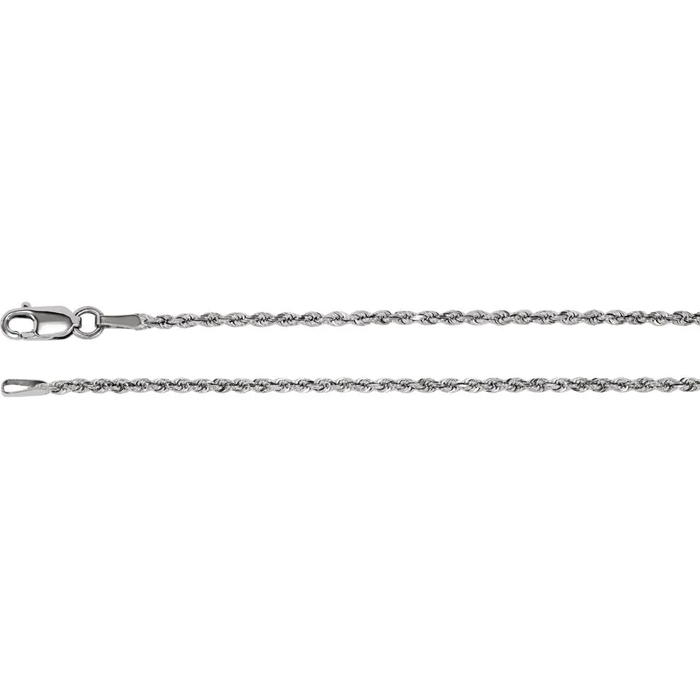14k White Gold 1.6mm Diamond-Cut Rope 16" Chain with Lobster Clasp