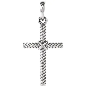 14k White Gold 23.8x11.35mm Rope Design Cross Pendant