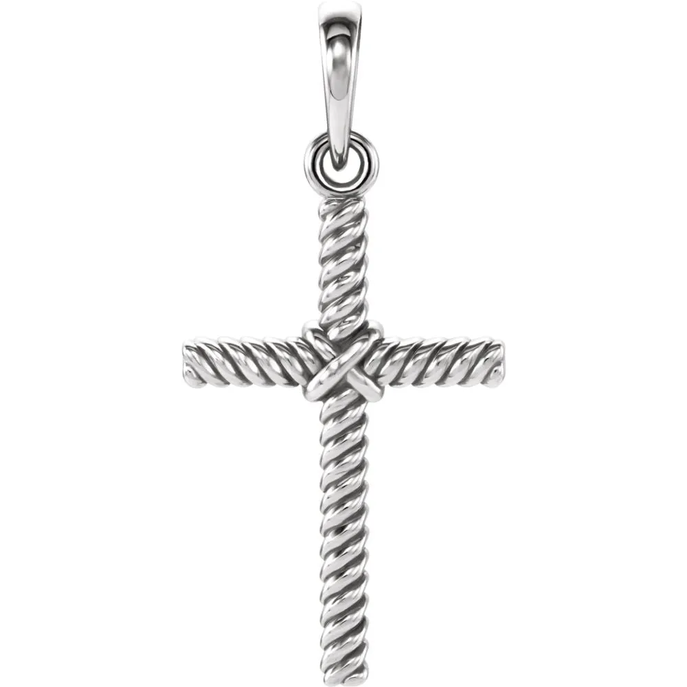 14k White Gold 23.8x11.35mm Rope Design Cross Pendant