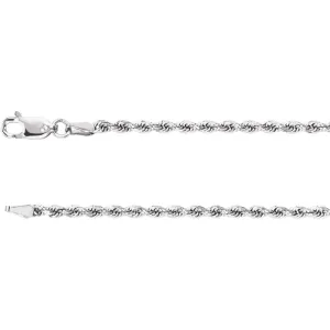 14k White Gold 2.4mm Diamond Cut Rope 16" Chain