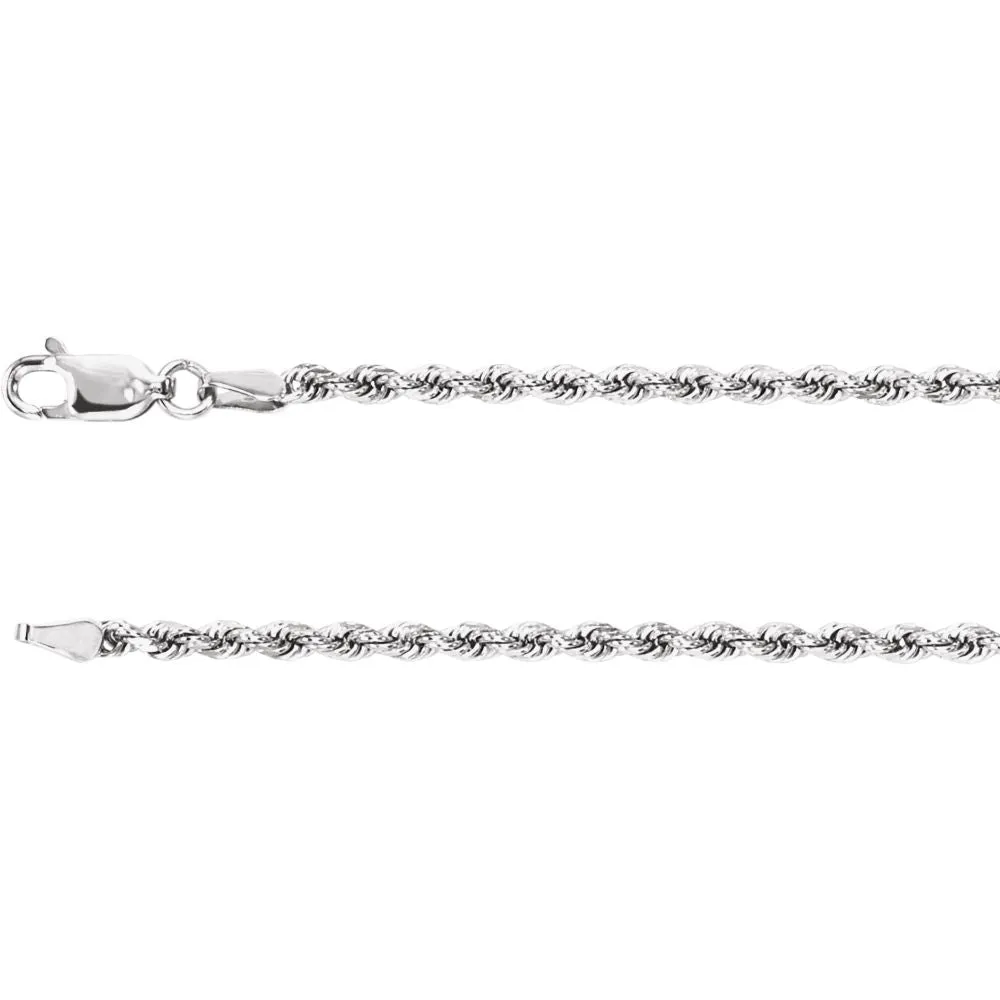 14k White Gold 2.4mm Diamond Cut Rope 16" Chain