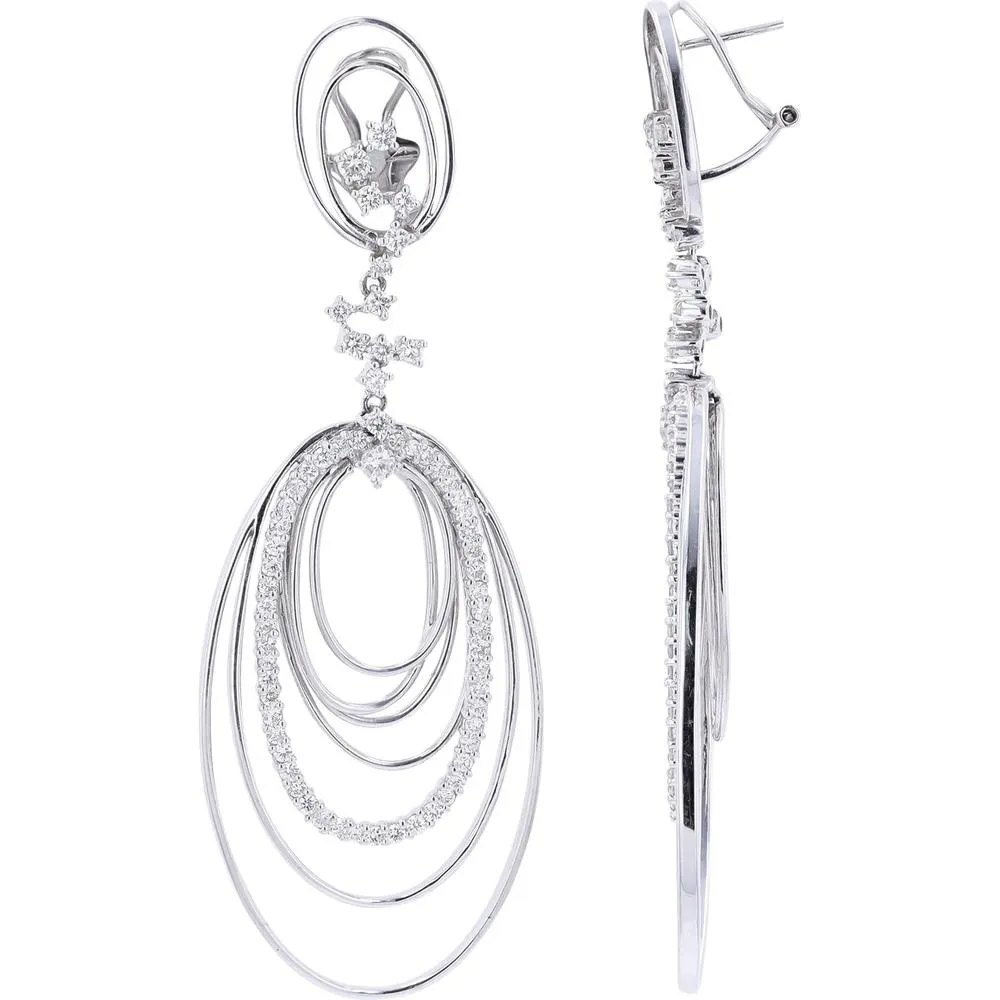 14K White Gold 3.50 Carats Diamond Drop Earrings with Intertwined Loops and Diamond Clusters