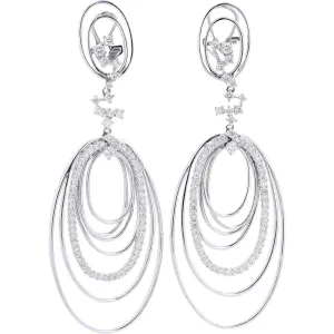 14K White Gold 3.50 Carats Diamond Drop Earrings with Intertwined Loops and Diamond Clusters