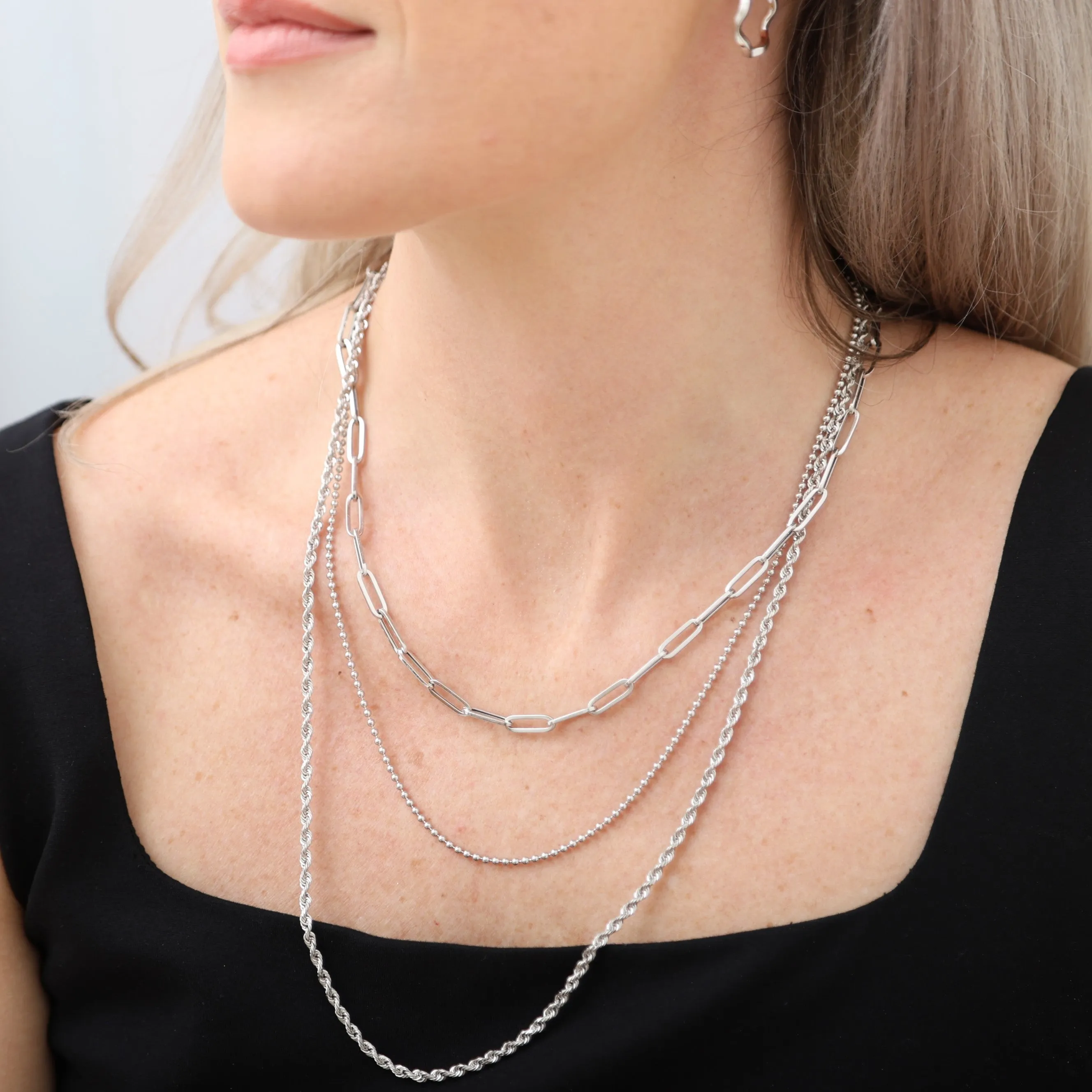 14K White Gold Diamond Cut Rope Necklace