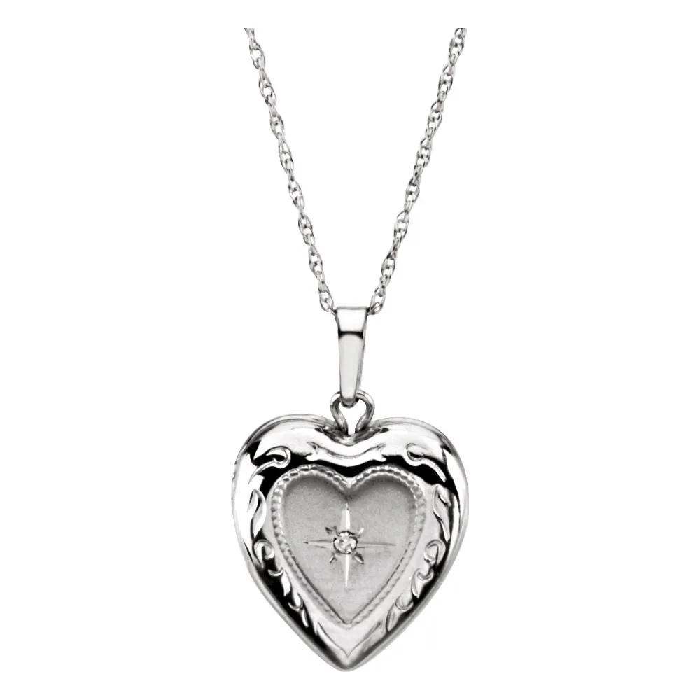 14k White Gold Heart Locket