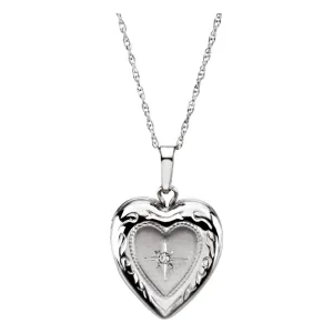 14k White Gold Heart Locket
