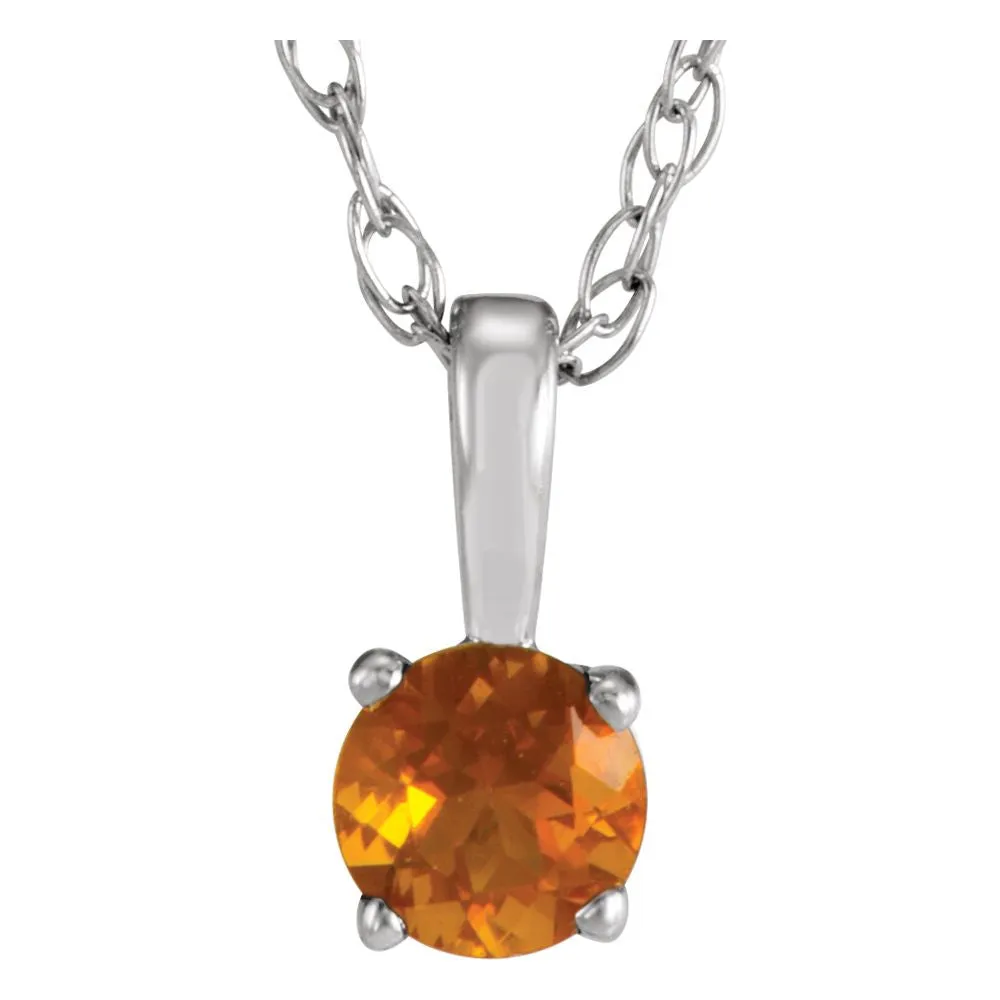14k White Gold Imitation Citrine "November" Birthstone 14" Necklace