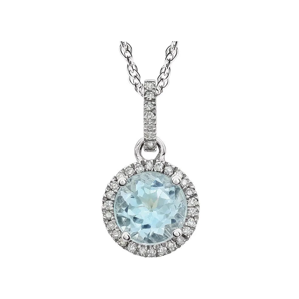 14k White Gold Sky Blue Topaz & 1/10 CTW Diamond 18" Necklace