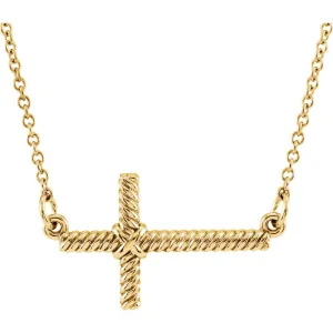 14k Yellow Gold 11.3x20.15mm Sideways Rope Cross 16.5" Necklace