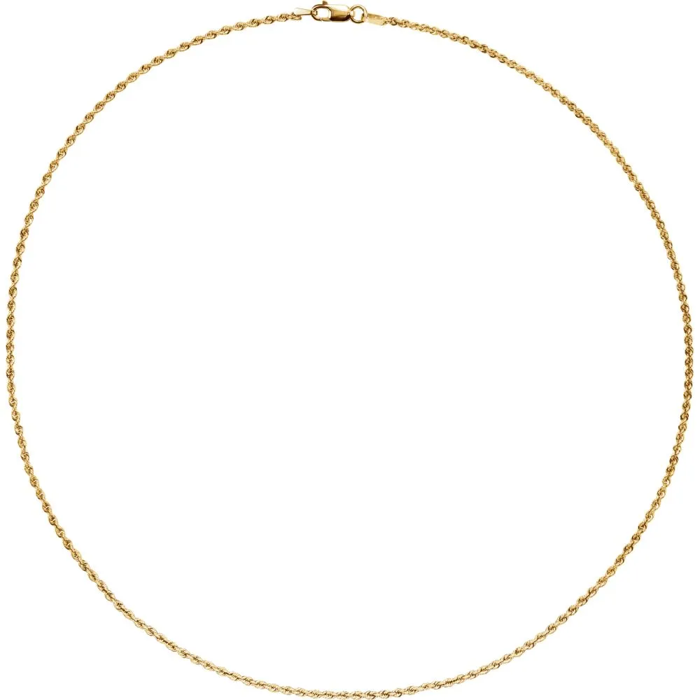 14k Yellow Gold 1.5mm Rope 16" Chain