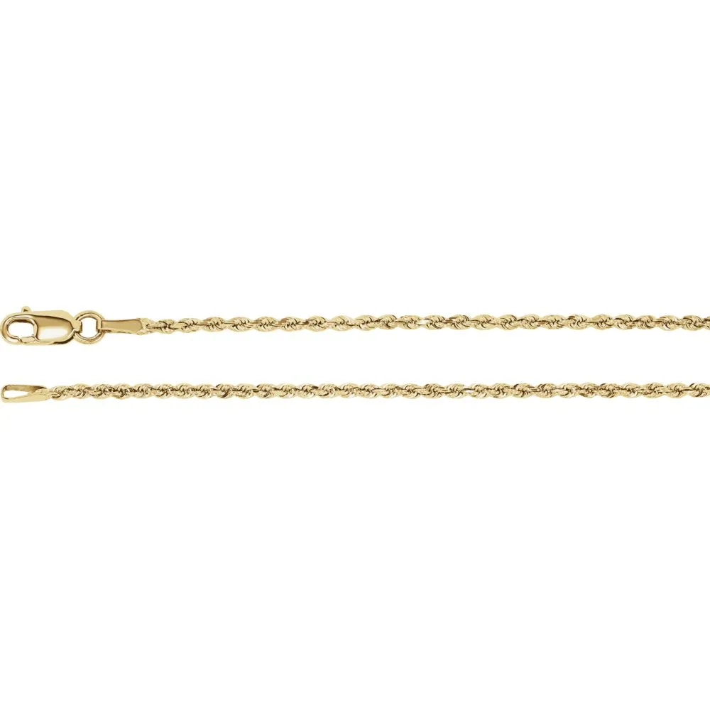 14k Yellow Gold 1.6mm Diamond-Cut Rope 20" Chain with Lobster Clasp
