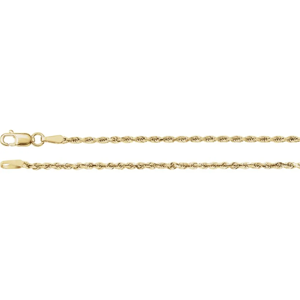14k Yellow Gold 1.9mm Diamond-Cut Rope 18" Chain with Lobster Clasp