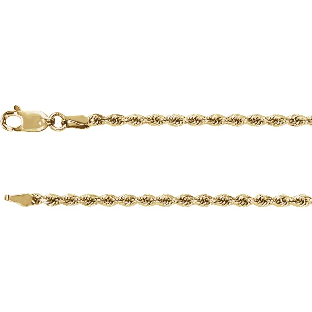 14k Yellow Gold 2.4mm Diamond Cut Rope 24" Chain