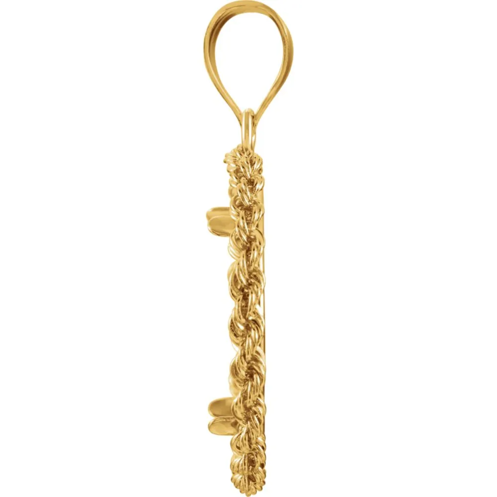 14k Yellow Gold 2.5mm Solid Rope Tab Back Frame Pendant for Mexican 5 Peso Coin