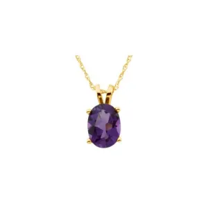 14K Yellow Gold 8x6 mm Oval Amethyst Solitaire 18" Necklace