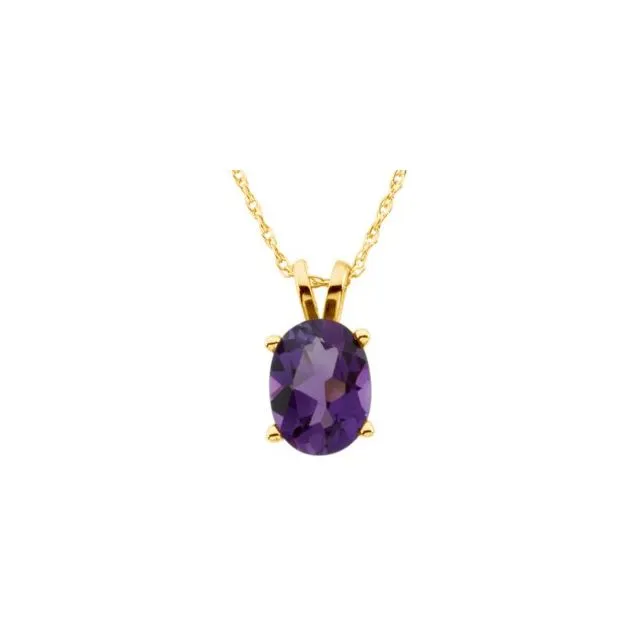 14K Yellow Gold 8x6 mm Oval Amethyst Solitaire 18" Necklace