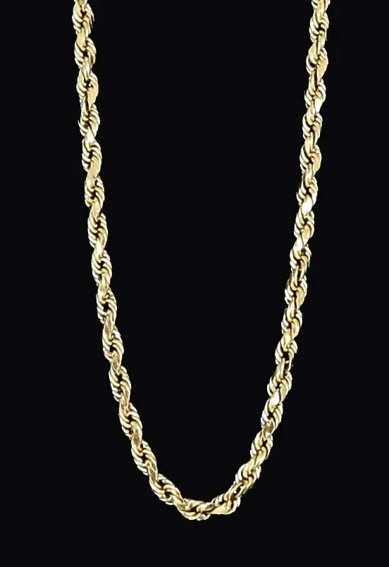 14K Yellow Gold Diamond Cut Rope Chain Real Solid 16" to 26" (2.5mm-5mm)