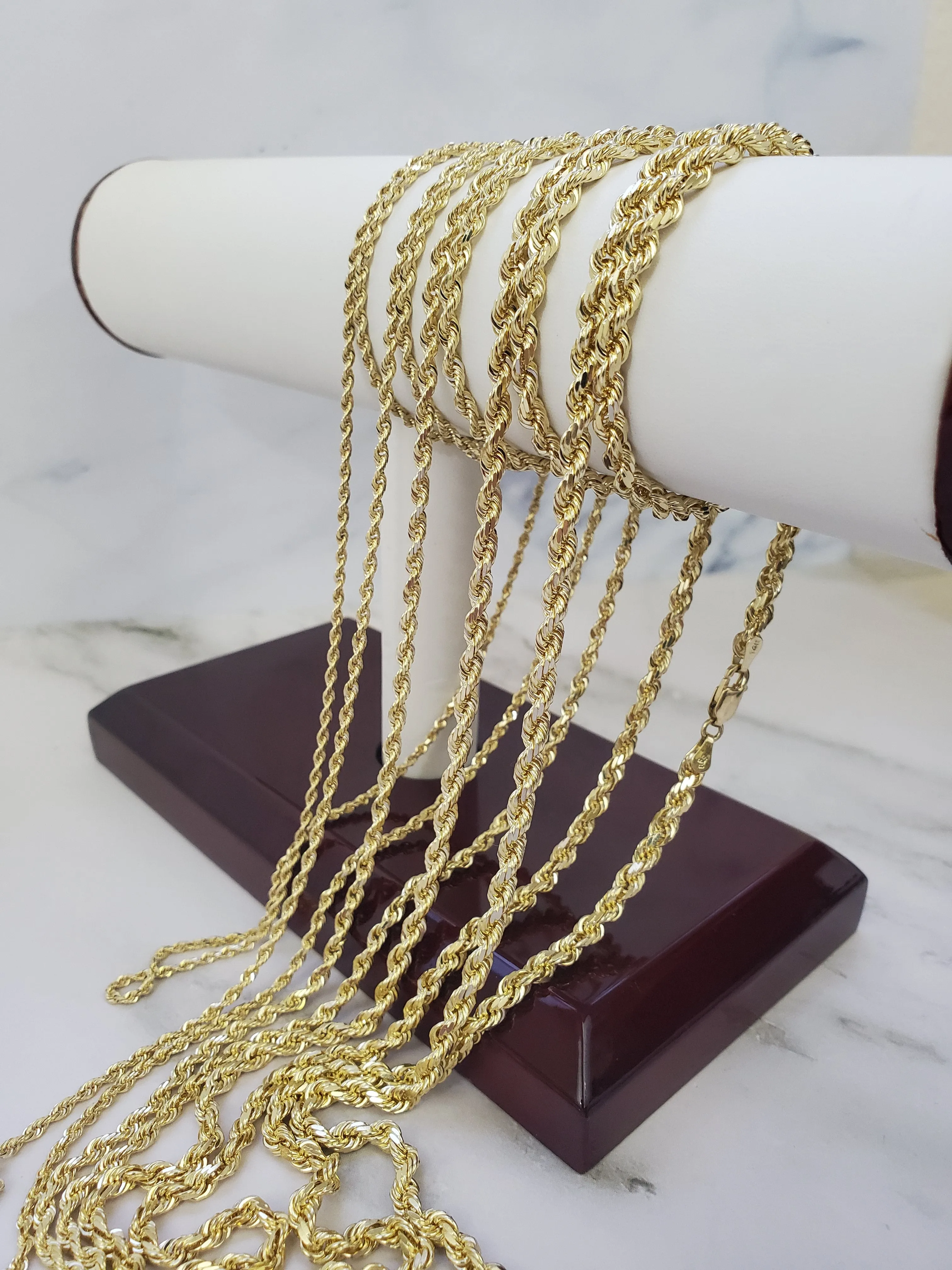 14K Yellow Gold Diamond Cut Rope Chain Real Solid 16" to 26" (2.5mm-5mm)