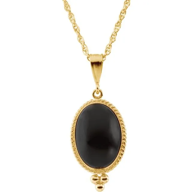 14K Yellow Gold Onyx Rope Design 18" Necklace