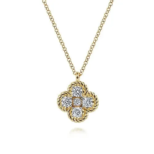 14K Yellow Gold Rope Diamond Pendant Necklace